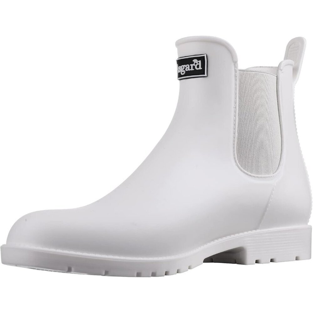Women New White Pointed Toe Waterproof Chelsea Double Elastic Ankle Rain Boots